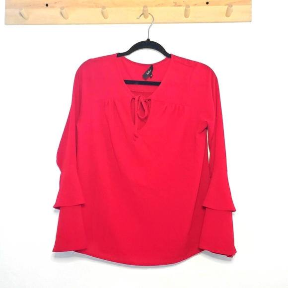 Wine Colored Long Sleeve Tie Top - Picture 5 of 7